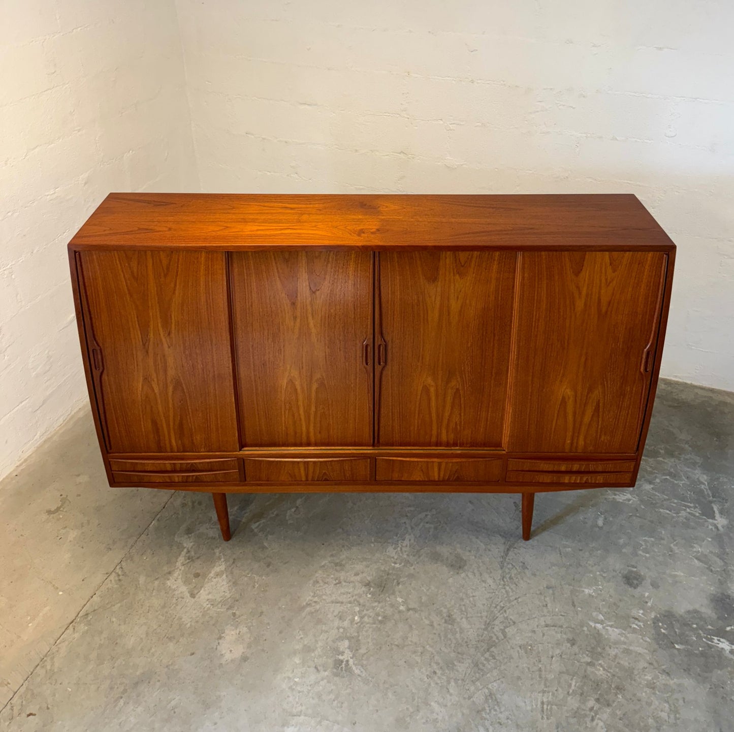 Danish Teak Tall Sideboard / Highboard with Bow Front - #A1729