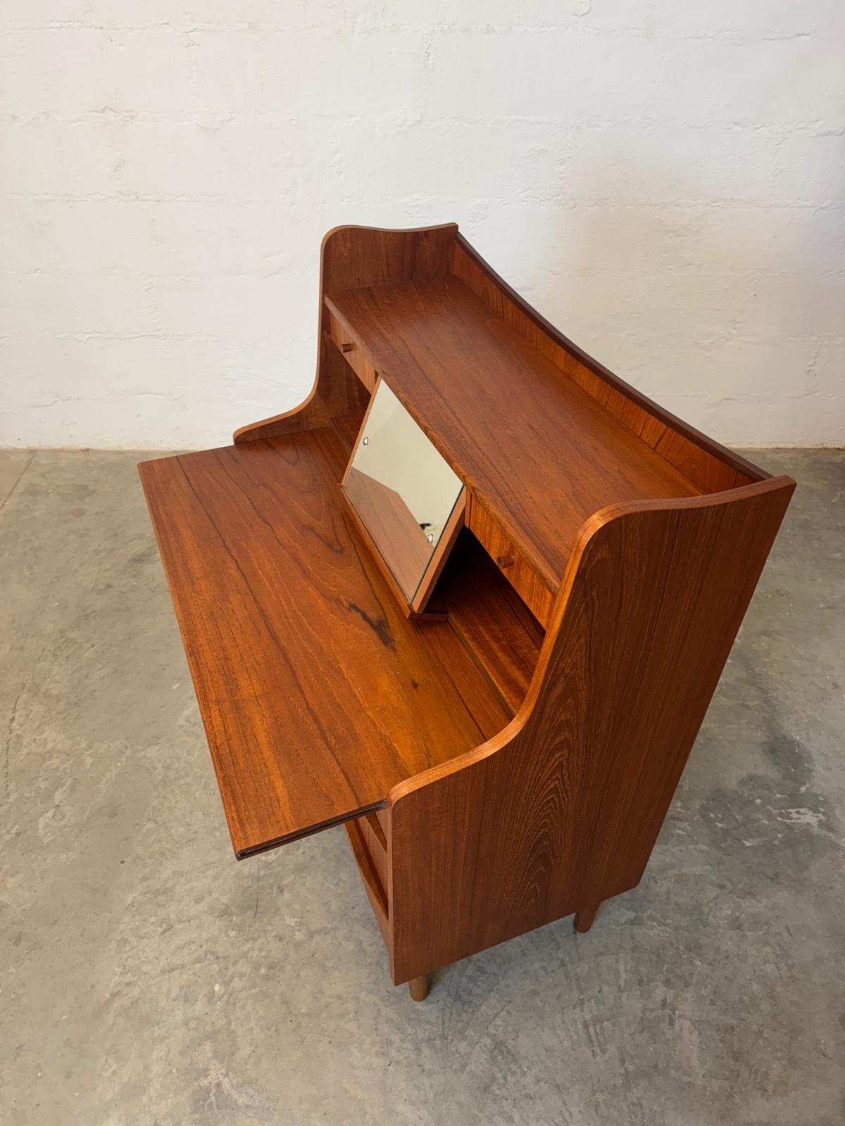 Danish Teak Secretary Desk with Hidden Vanity Mirror - #A1770