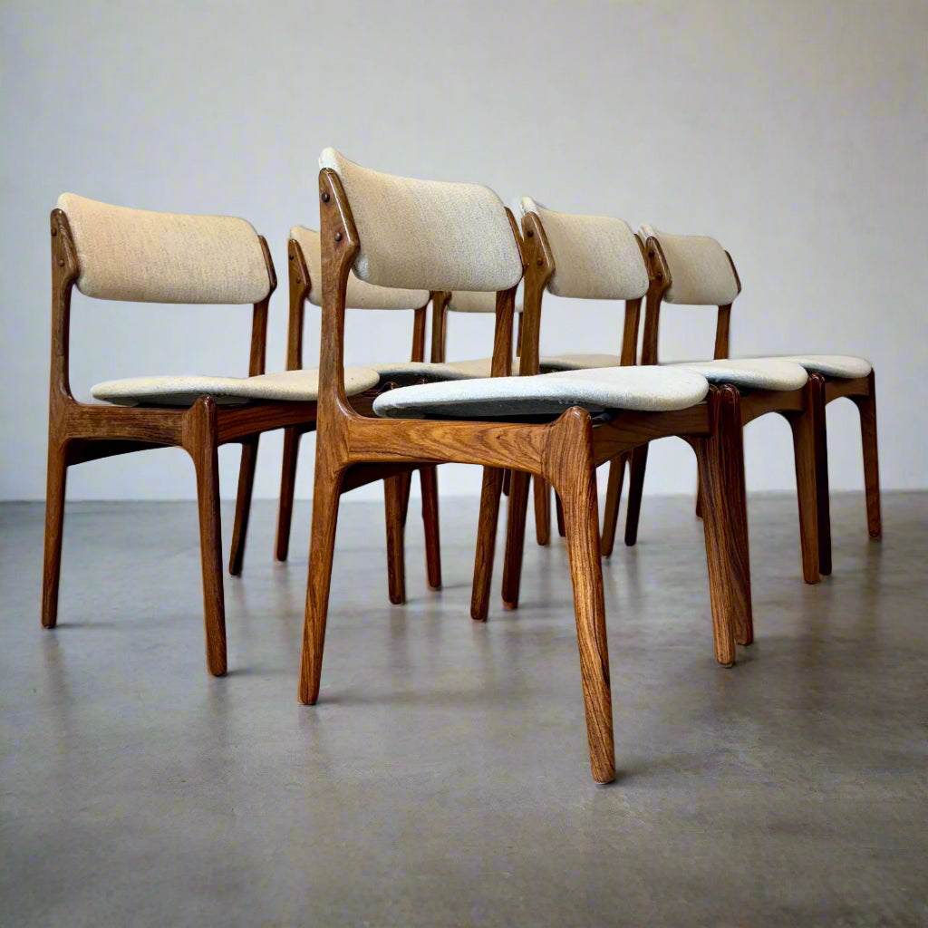 Oddense Maskinsnedkeri A/S Rosewood  Model “OD 49” Set of 6 Dining Chairs  Designed by Erik Buck - #