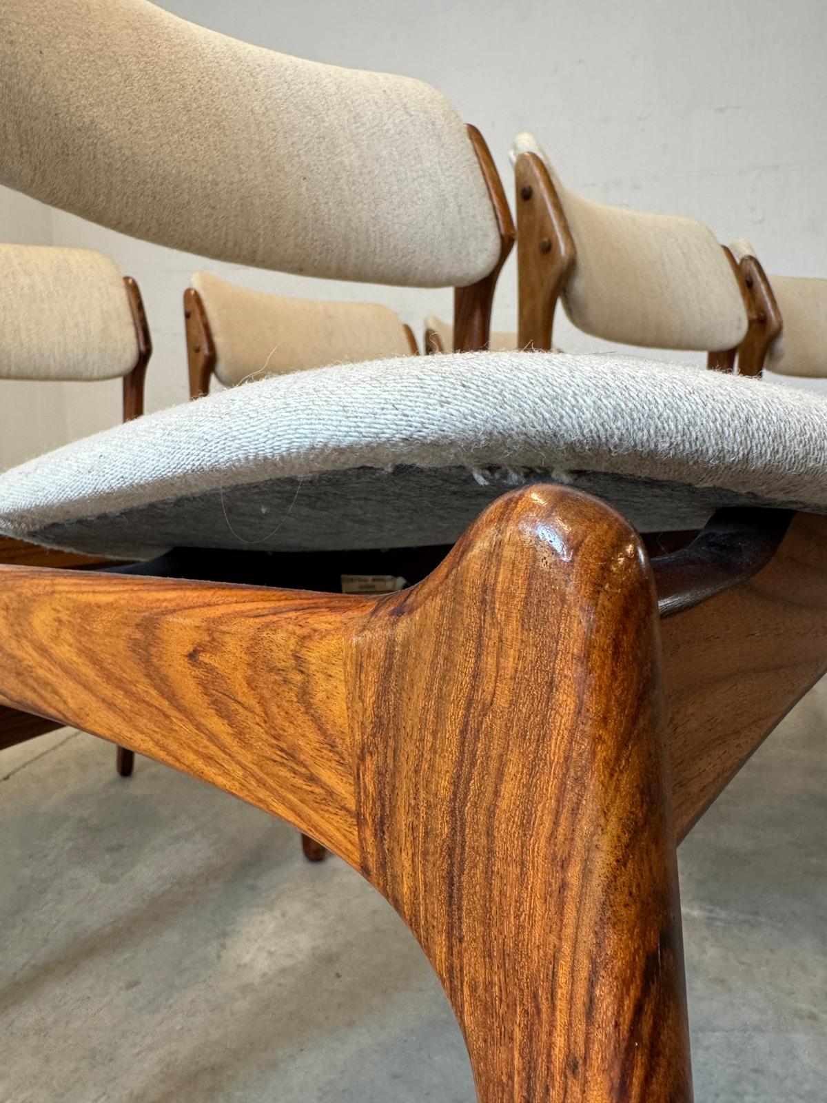 Oddense Maskinsnedkeri A/S Rosewood  Model “OD 49” Set of 6 Dining Chairs  Designed by Erik Buck - #