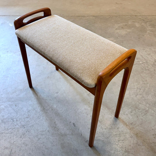 Danish Teak & Fabric Piano Bench / Vanity Stool - #A1775