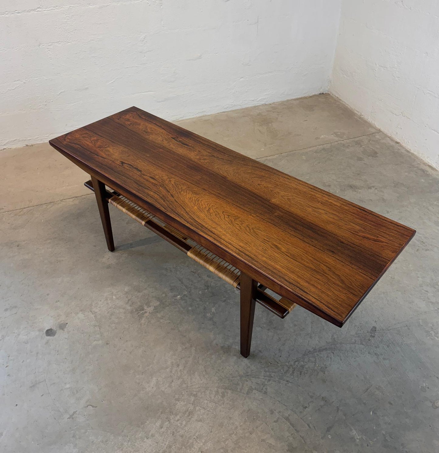 Danish Teak Coffee Table with Woven Lower Shelf - #A1762
