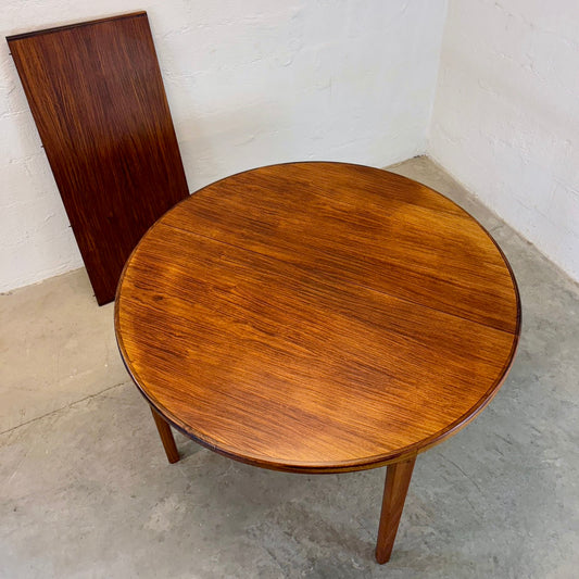 Danish Rosewood Round Dining Table with 1 Leaf - #A1780