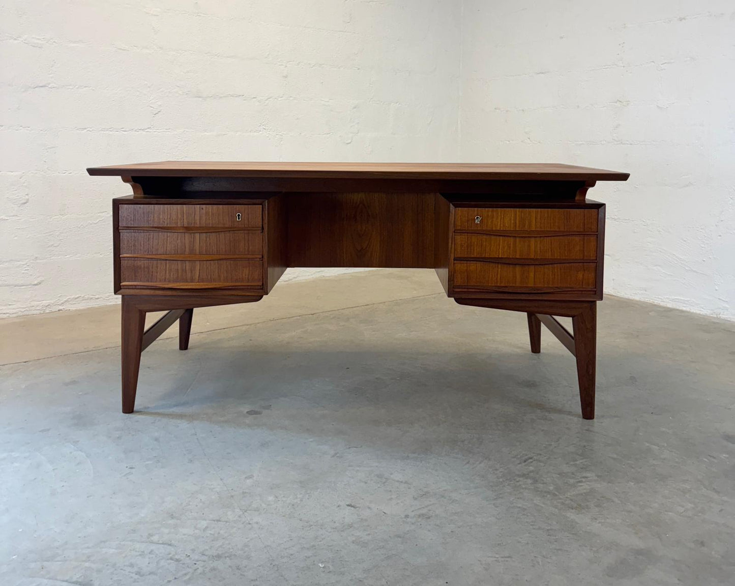 Danish Teak Desk with Floating Top and Rear Storage - #A1783