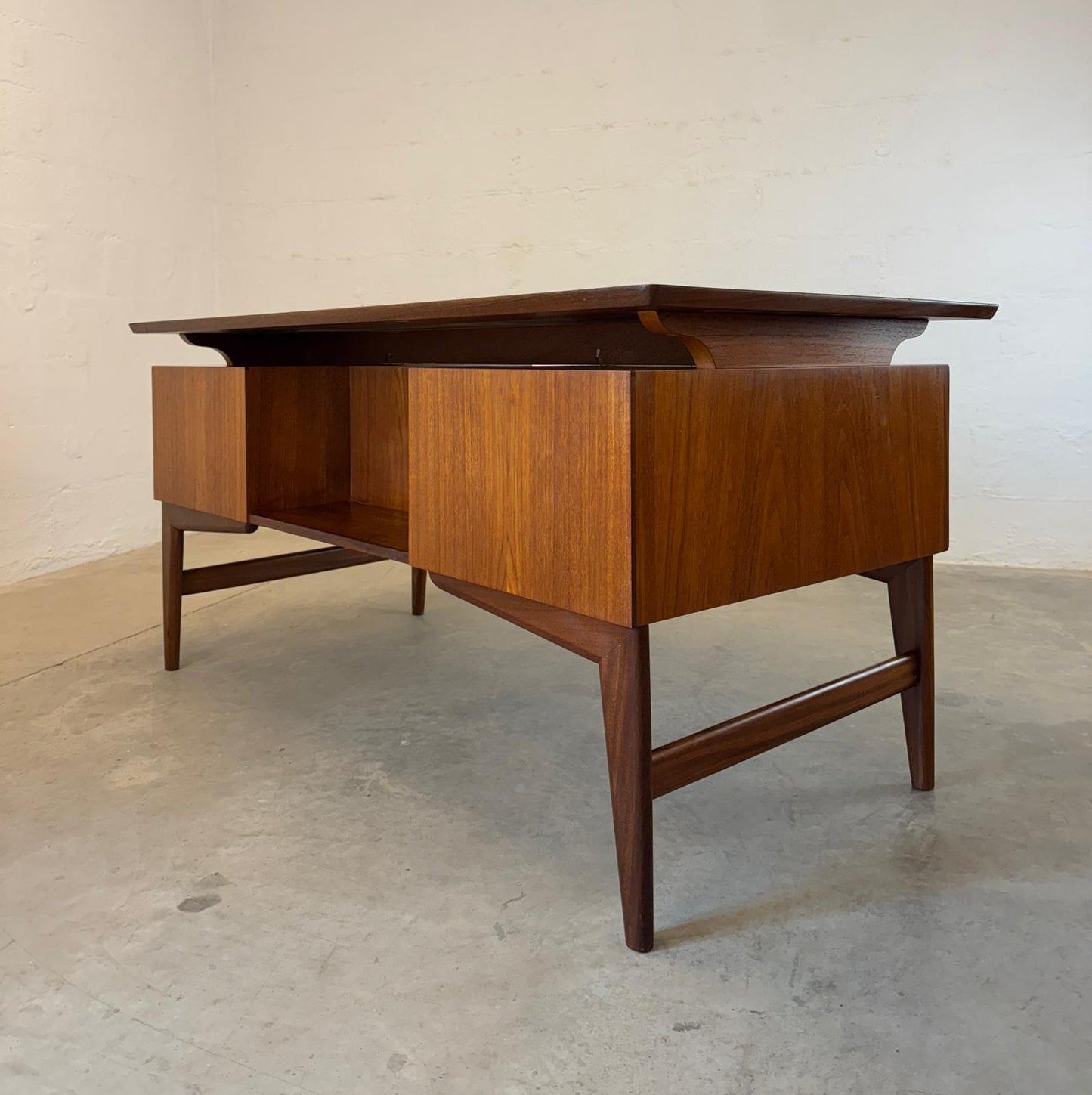 Danish Teak Desk with Floating Top and Rear Storage - #A1783