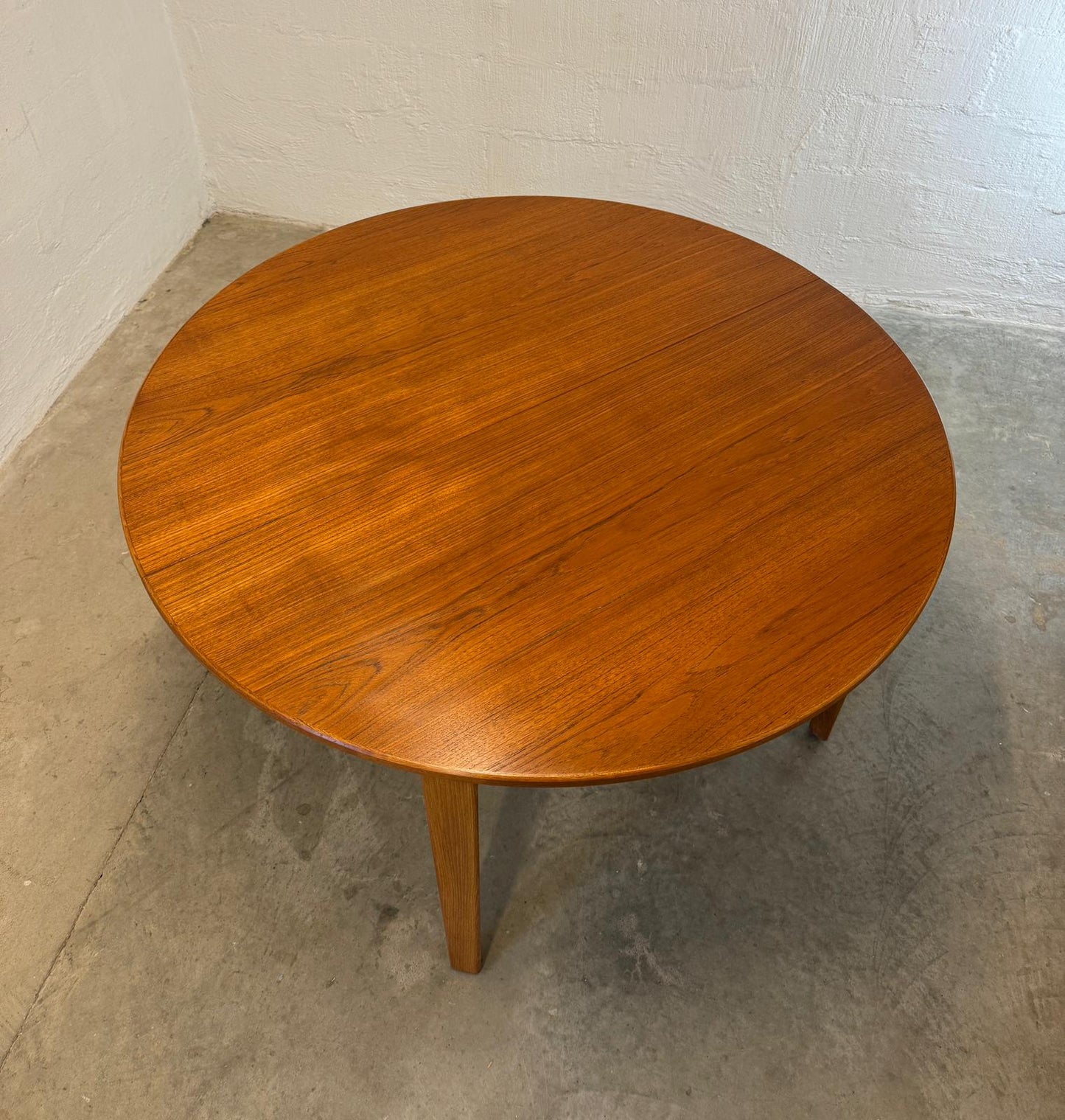 Danish Round Teak Dining Table with 6 Leaves Designed by Henning Kjaernulf - #A2114