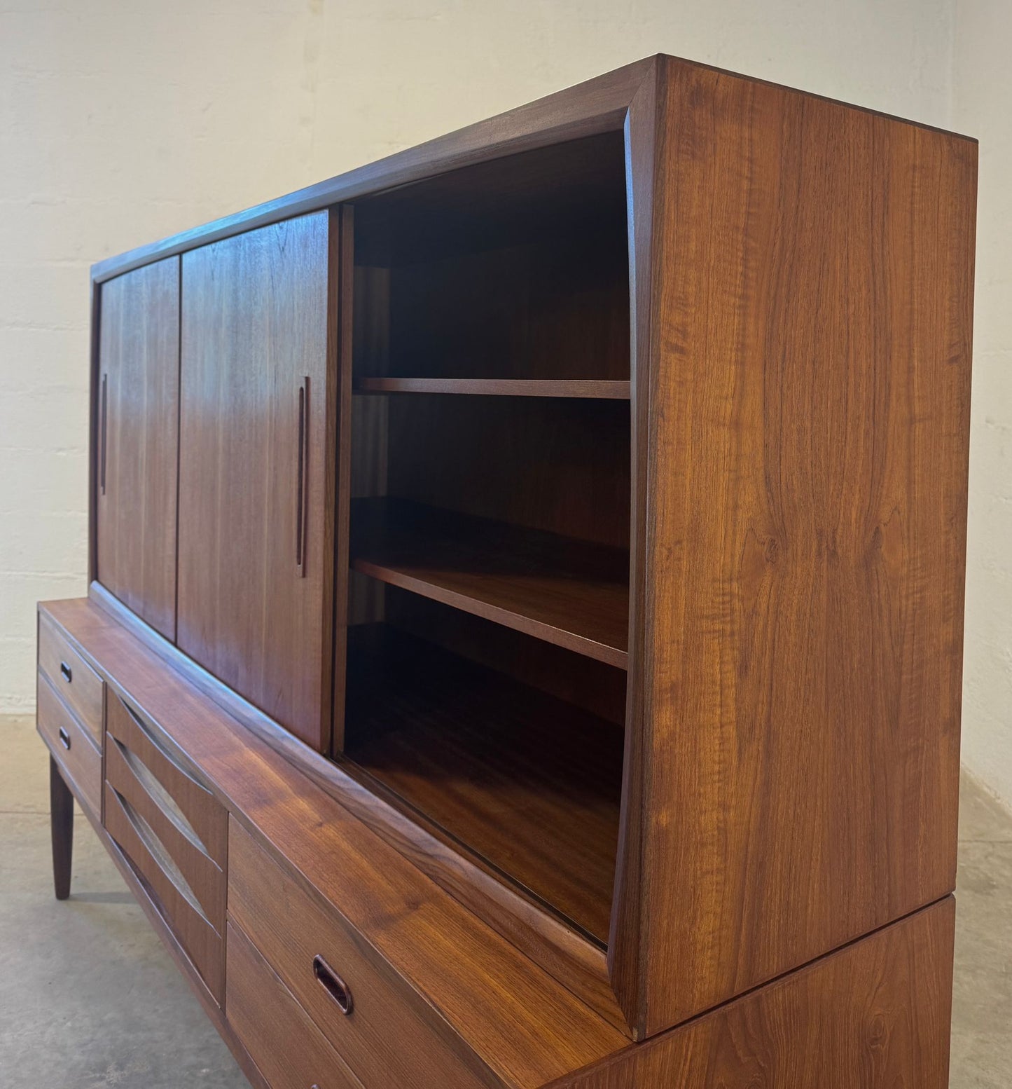 Danish Tall Sideboard / Highboard with Bow Front Drawers in the style of Arne Vodder - #A2130
