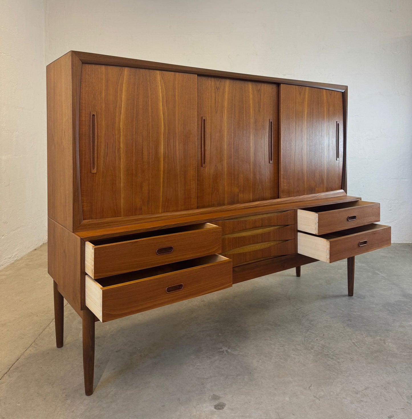 Danish Tall Sideboard / Highboard with Bow Front Drawers in the style of Arne Vodder - #A2130