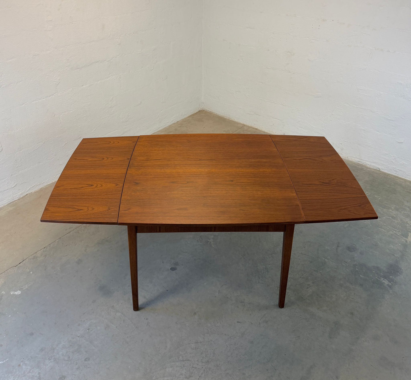 Danish Teak Square Draw Leaf Dining Table w/ Curved Sides - #A2181