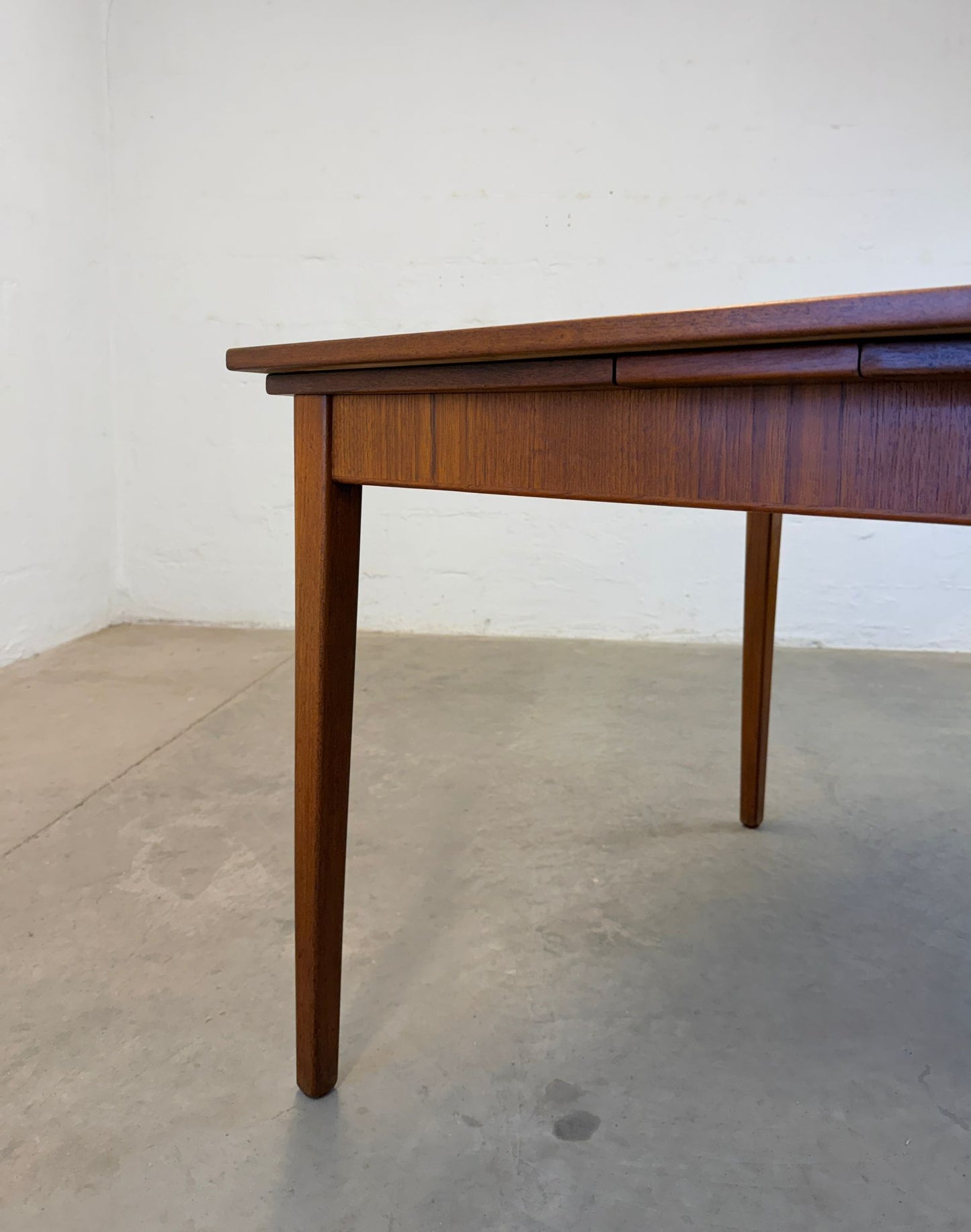 Danish Teak Square Draw Leaf Dining Table w/ Curved Sides - #A2181