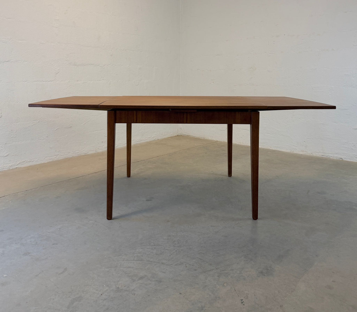 Danish Teak Square Draw Leaf Dining Table w/ Curved Sides - #A2181