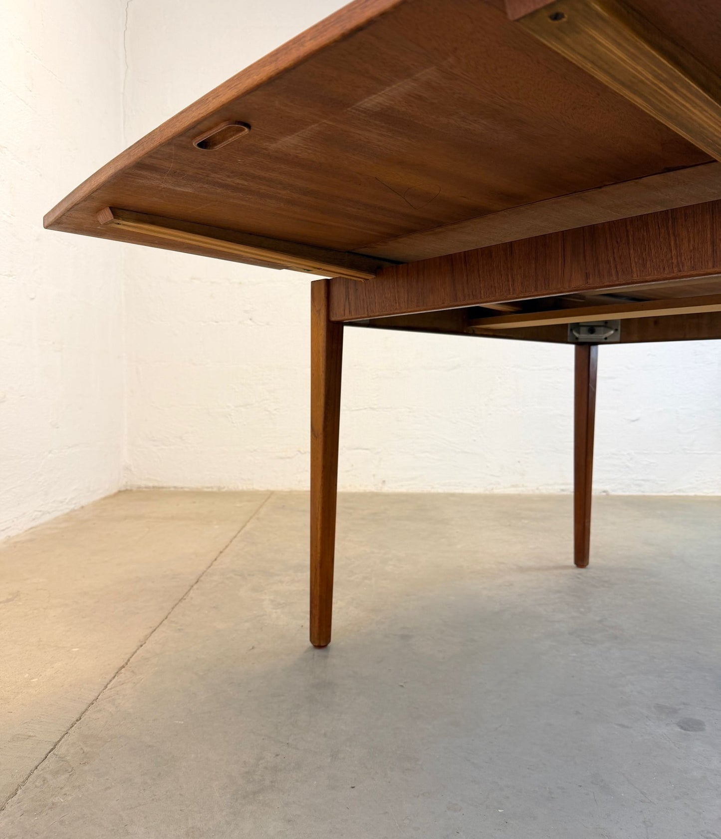 Danish Teak Square Draw Leaf Dining Table w/ Curved Sides - #A2181