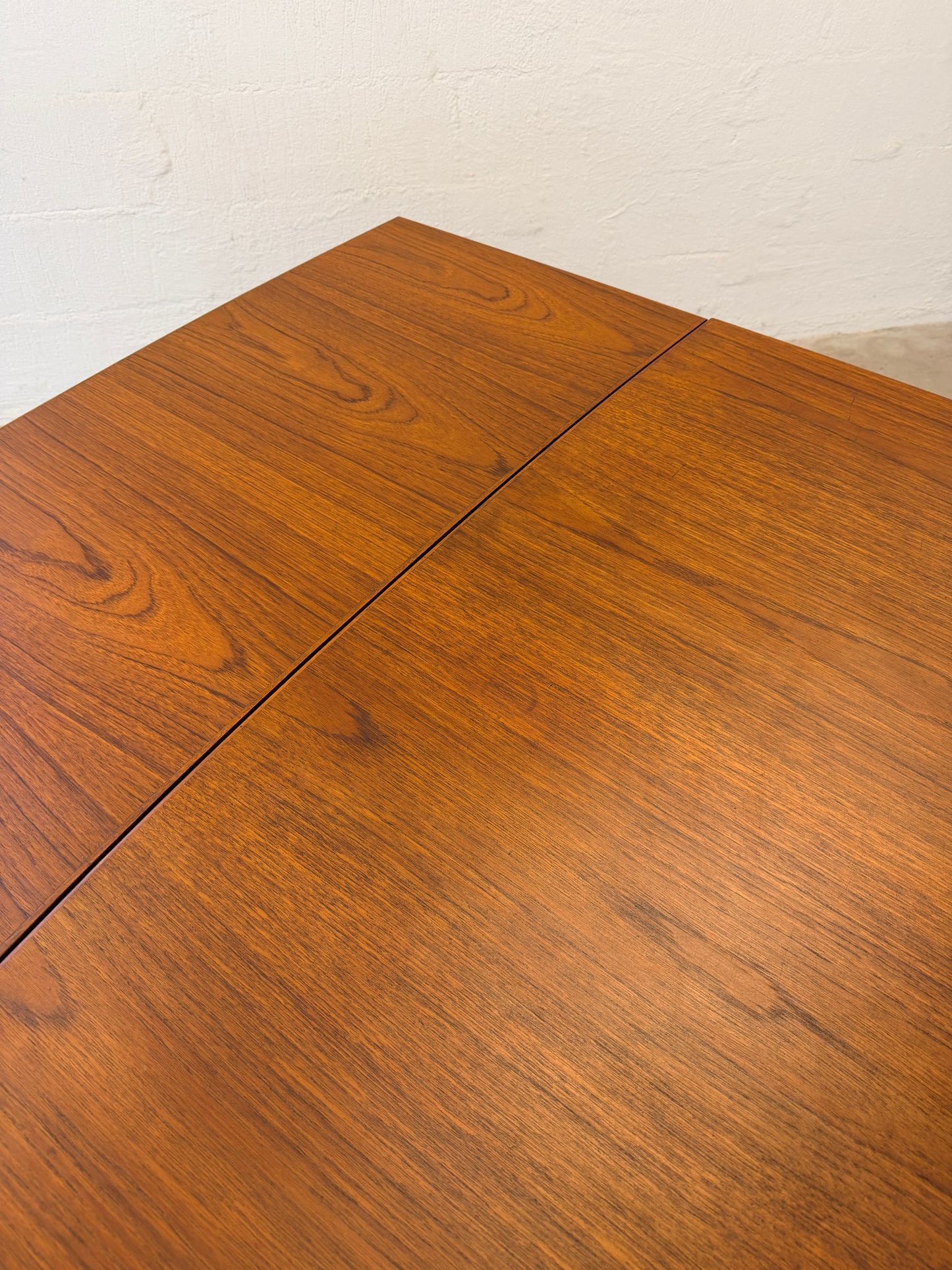 Danish Teak Square Draw Leaf Dining Table w/ Curved Sides - #A2181