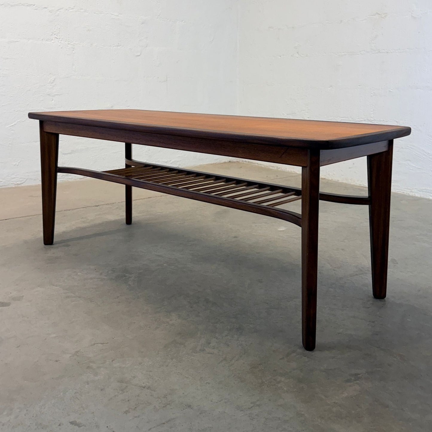 Danish Teak Coffee Table w/ Lower Spindled Shelf - #A2183