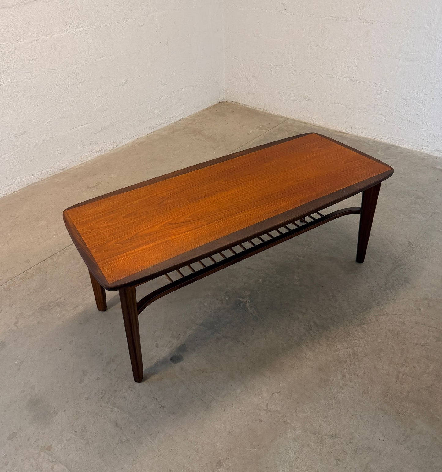 Danish Teak Coffee Table w/ Lower Spindled Shelf - #A2183