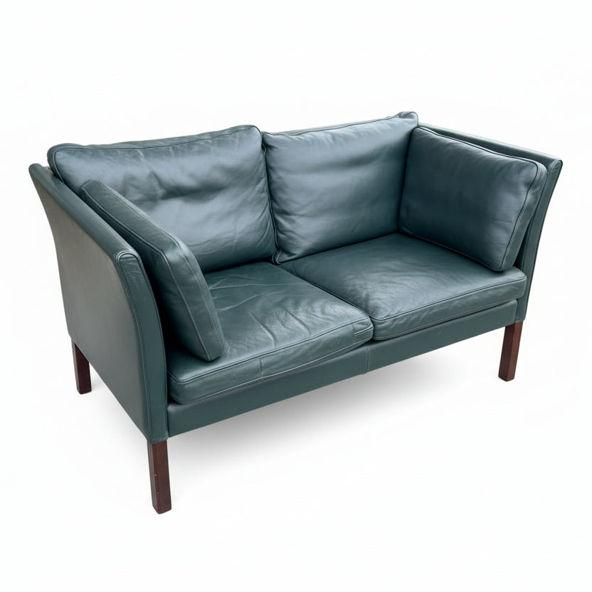 Danish Green Leather Loveseat / Sofa - #A2196